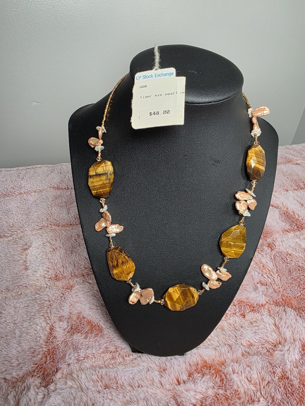 Tiger Eye and Pink Pearl Statement Necklace